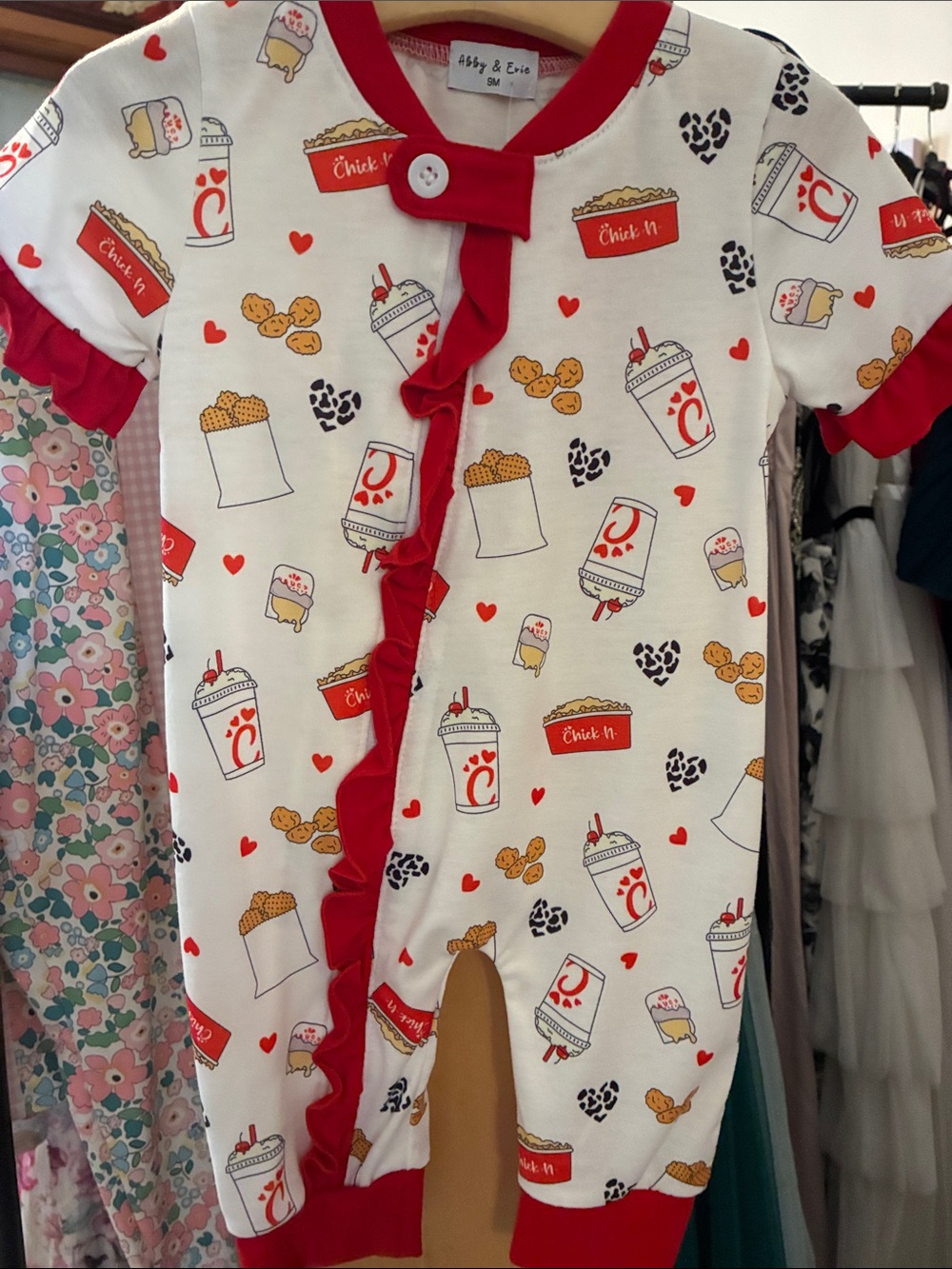 Red & White Snack Print Baby One-Piece Romper